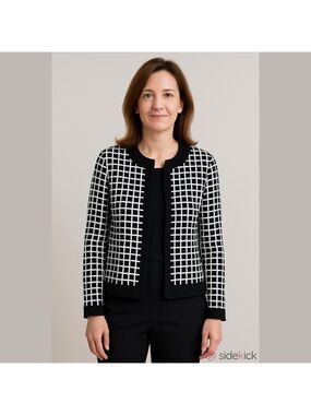 Retro Y2K Tan Jay Geometric Colourblock Businesscore Cardigan
